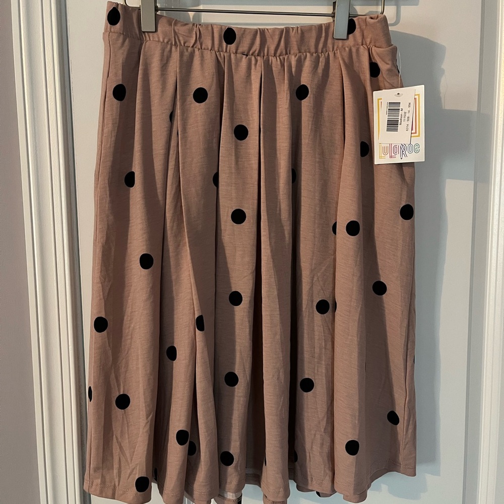 LuLaRoe Blush Pink Madison Skirt with Black Polka Dots